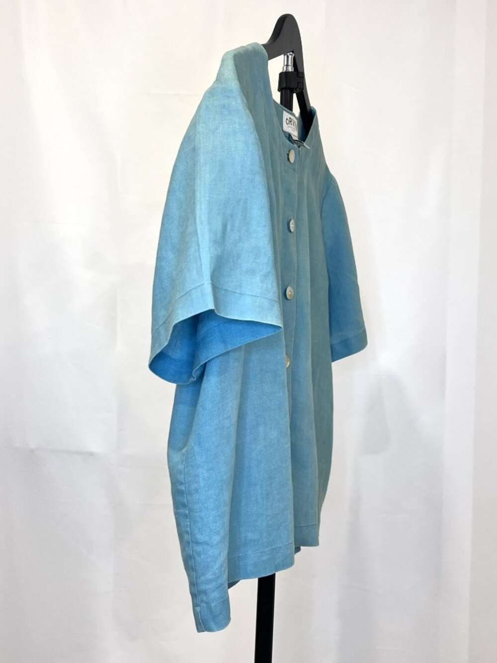 'Orvis' 100% Linen Light Blue Short Sleeve Button Front Shirt - Size L (14/16) - Picture 5 of 8
